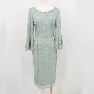 Mikarose Lace Sheath Dress Pastel Green Bell Sleeve Midi S Stretch Cottagecore